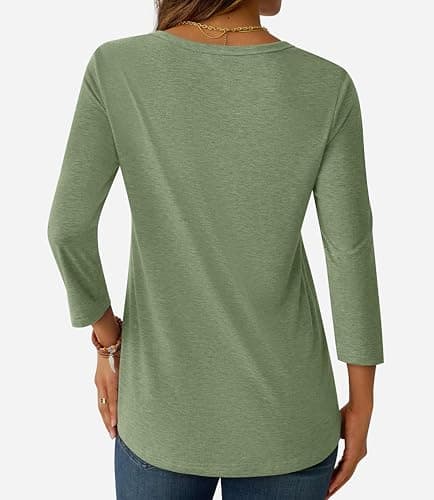 GKBK Womens Tops 3/4 Sleeve Shirts V Neck Casual Blouses Basic Loose Fit Pullover Tshirts LightGreen XL - Thumbnail 4