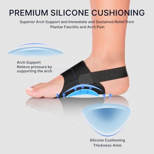 Fit Geno Arch Support Braces for Plantar Fasciitis Relief - Adjustable Compression Bands with Gel Pads, Non-Slip Design for Flat Feet, High & Fallen Arches - Thumbnail 2