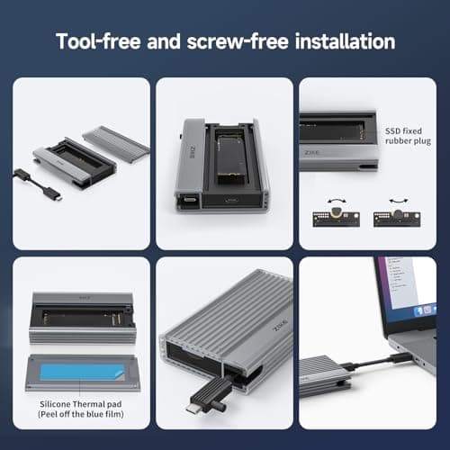 ZIKE ZikeDrive Z666 40Gbps M.2 NVMe SSD Enclosure USB 4.0 up to 3811MB/s Aluminum Case, Compatible with Thunderbolt 4 M.2 M-Key 2280, USB 4 USB 3.2 Gen2/Gen1 PCI-E Gen 4x4 Tool-Free Installation - Thumbnail 6