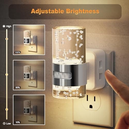 JandCase Motion Sensor Night Light, Dimmable Night Lights Plug Into Wall, 2 Pack 3000k Soft White Night-Lights With 0-100Lm Adjustable Brightness, Acrylic Plug In Nightlight For Bedroom Bathroom Decor - Thumbnail 3