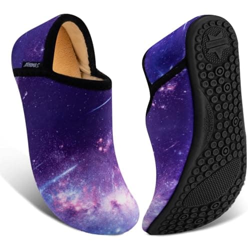 ATHMILE House Slippers for Women Men Indoor Barefoot Slippers Socks Furry Slip on House Shoes Cozy Comfy for Home Bedroom Travel Yoga Women 8-8.5 Purple Star - Image 1
