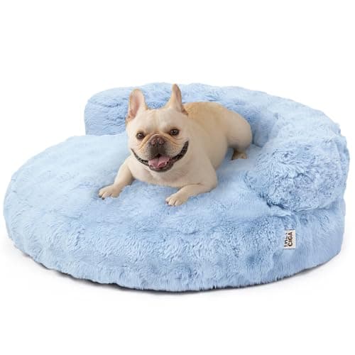 EHEYCIGA Dog Bed Medium Size Dog, Fluffy Small Dog Couch with Removable Washable Cover, Bolster Pet Sofa, Waterproof and Non-Slip, 30" x 30"x 8.5", Blue - Image 1