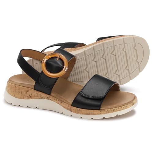 ATHMILE Women's Sandals Orthopedic Arch Support Platform Sandals for Women Adjustable Straps for Narrow & Wide Feet Comfort Walking Shoes for Travel Work Vacation & Everyday Casual Wear Black Size 8 - Image 1