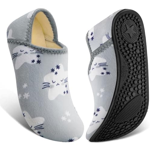 ATHMILE House Slippers for Women Men Indoor Barefoot Slippers Socks Furry Slip on House Shoes Cozy Comfy for Home Bedroom Travel Yoga Women 5-6 Grey Sleeping Stars - Image 1