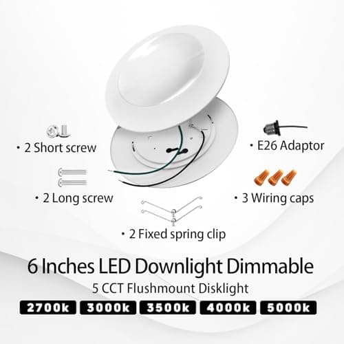 AHIMORI 6 Inch Ultrathin Led Recessed Lighting Dimmable Wafer Lights 15w 1200lm 5cct Selectable Retrofit Flush Mount Ceiling Light Fit 5"/6" Recessed Can and Junction for Box Bedroom Bathroom 6 Pack - Thumbnail 3