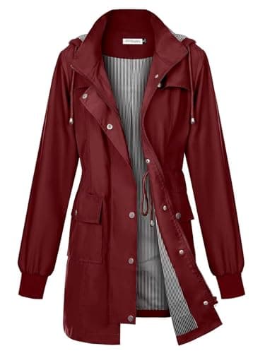 PITINAN Rain Jacket Womens Waterproof with Hood Rain Coats For Adults Women Lightweight Waterproof Rain Jacket For Women Wine Red XL - Image 1