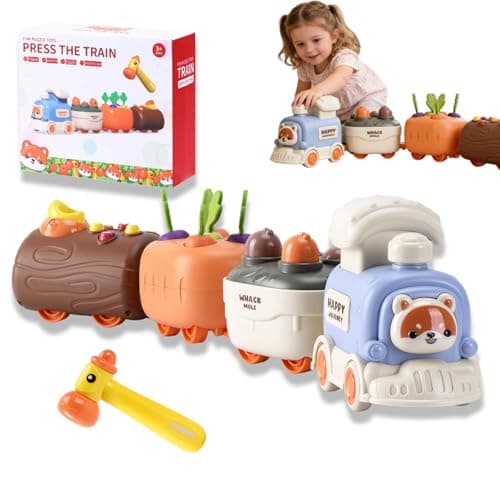Farm Train Set for Toddlers - Train Toy for Kids, Includes 3 Farm Car: Whack Game Mole, Carrots Harvest, Woodpecker Car, Best Gifts for 1 2 3 4 5 6 7+ Years Old Boys Girls - Image 1