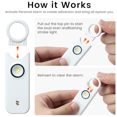 TIPSEAN Personal Safety Alarm - 135dB Ultra Loud Siren with LED Strobe Light, USB-C Rechargeable, Compact Keychain Alarm for Women/Men, Emergency Flashlight & Vibration Alert(White) - Thumbnail 2