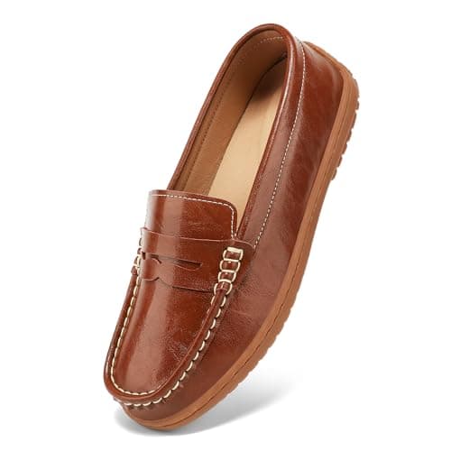 BEAUSEEN Women's Classic Handsewn Penny Loafers - Casual Slip On Moccasin Driving Shoes Lightweight Walking Flats Comfort Women Loafer Shoes, Brown, 11 US - Image 1