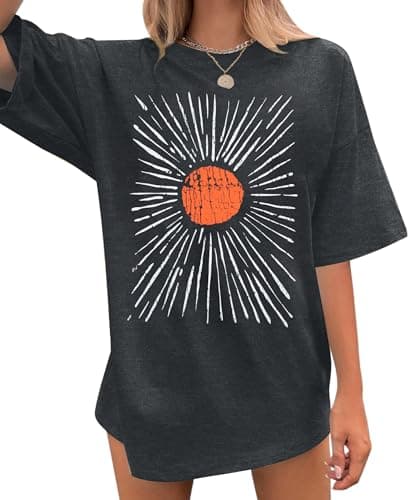 Womens Oversized Tee Shirts Vintage Sunshine Graphic Tees Hiking T-Shirts Boho Summer Short Sleeve Top - Image 1