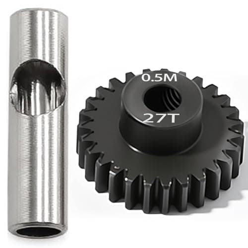 0.5M Pinion Gear 27T Hardened Steel 3.175mm Bore with 2.3mm Adapter, Precision Motor Gear for ARRMA 1/14 Typhon 1/16 Mojave 1/18 Granite, Losi 1/12, 0.5Mod Gear 13T-27T for HOBBYWING Motors - Image 1
