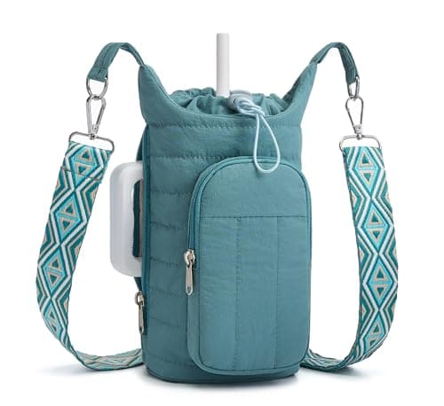 WOOMADA Water Bottle Holder Bag with Strap, 40/32 oz Crossbody Bag Gym Accessories, Sling Purses for Women(Green) - Image 1