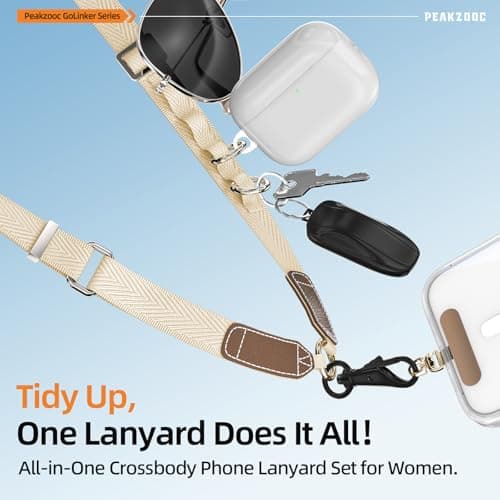 PEAKZOOC Phone Lanyard Crossbody Strap with Wallet, Clip and Go Design, Adjustable Phone Strap with Detachable Pouch, Wrist Strap & 360° Rotatable Metal Phone Tether,Gift for Women(Beige) - Thumbnail 2