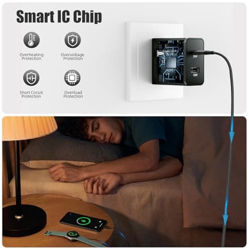 Comvin Compatible with 2 in 1 Samsung Watch Charger,5FT 25W Dual Port Wall Charger Fast Charging Block for Galaxy Watch 8/8 Classic/7/6/6 Classic/5 Pro/5/4/4 Classic/3/Active2/1,Galaxy S25 Note/Z Fold - Thumbnail 6