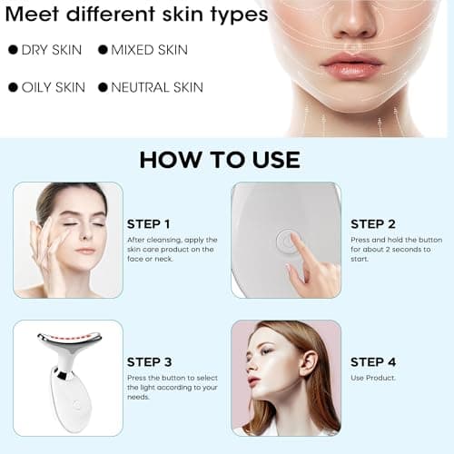 Red Light Therapy for Face, 7 Color LED Facial Light Therapy Wand for Skin Care at Home Blue Light Therapy Face Massager Tool for Neck (White) - Thumbnail 2