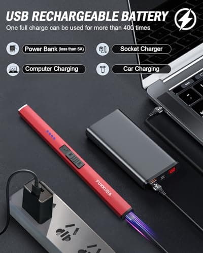 Electric Candle Lighter Rechargeable Lighters Stocking Stuffers for Women Plasma Arc Lighters Windproof & Flameless with USB Rechargeable Battery Double Safety Switch (Ruby Red) - Thumbnail 6