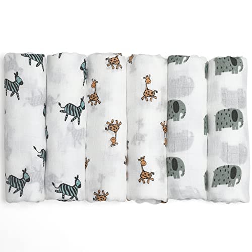 GLLQUEN BABY Receiving Blanket Boy Cotton Muslin Swaddle Blankets Girl Newborn Squares Breathable & Soft Thin Baby Blankets Cloths Double Absorbent Infant Swaddling Wrap - 6 Pack (Giraffe) - Image 1