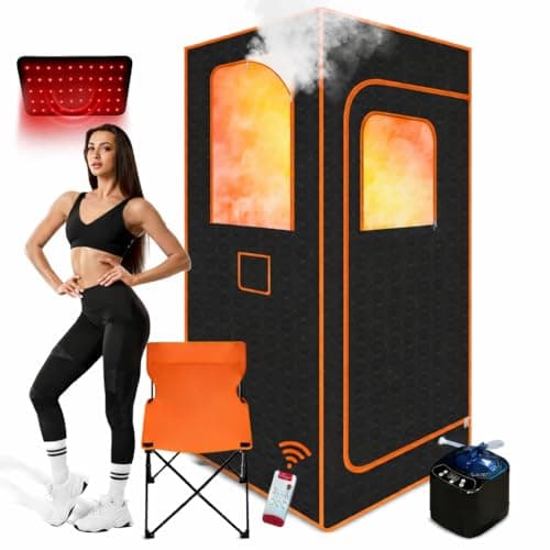 Zoolati Portable Infrared Steam Sauna Box for Home, Personal Warm Sauna Tent with Red Light Function, 3L/1200W Steamer, Remote Control, Folding Chair, Indoor Home Spa Relaxation, 32" x 32" x 71" - Image 1