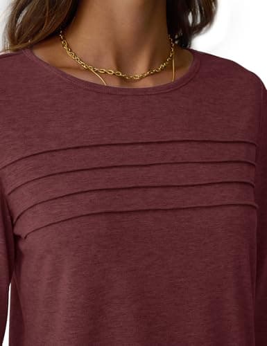 NORACORA Womens Long Sleeve Tops Spring Round Neck Dressy Shirts Tunic Pleated Tees Business Casual T-Shirts Fall Goning Out Outfits Wine Red XXL - Thumbnail 6