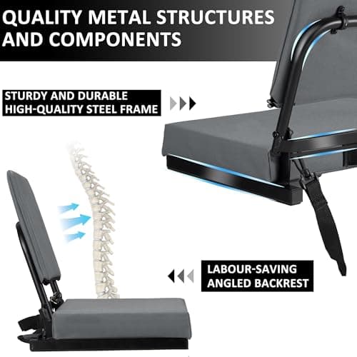 Dragosum Stadium Seats with Back Support Swivel, Bleacher Chairs with Shoulder Strap & Cup Holder, Upholstered Portable Folding Bleacher Seats - Thumbnail 5