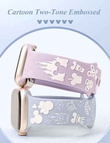 BEEXI 2 Packs Cartoon 3D Raised Band Compatible with Apple Watch Band 49/46/45/44/42mm Women Two-Tone Cute Silicone Strap for iWatch SE Series 10/9/8/7/6/5/4/3/2/1/Ultra(1/2) Lavender/Sky Blue - Thumbnail 2