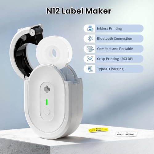 NDYIN Mini Label Maker Machine with Tape, N12 Portable Bluetooth Label Printer, Thermal Sticker Labeler for Small Business, School, Home, Office(White) - Thumbnail 2