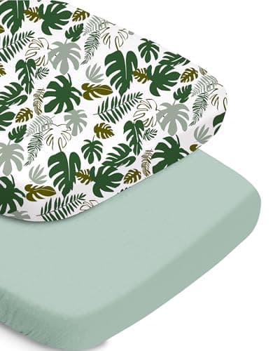 TotChill Baby Bassinet Sheet, Ultra Soft and Stretchable, for All Bassinet Mattresses, Monstera&Green, Breathable and Hypoallergenic