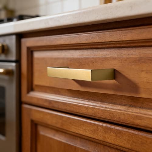 Synkylux 10 Pack Brushed Brass Cabinet Pulls 3-3/4-inch(96mm) Hole Center Kitchen Cabient Hardware Gold Cabinet Handles Drawer Pulls,Cabinet Pulls,Cupboards, Dressers and Square Solid Metal Hardware - Thumbnail 3