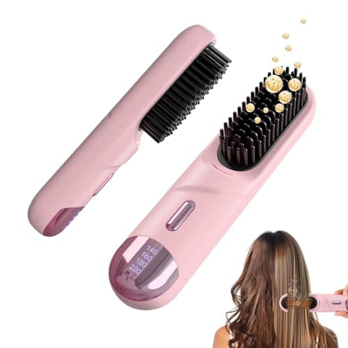 Go Brush Pro for Short Hair 2026 Hair Straightener Brush 300M Negative Ions, Portable Cordless Straightening Comb for Women, Fast Heating 4 Temps for Frizz-Free Smooth Hair Travel Gift Light Pink - Image 1