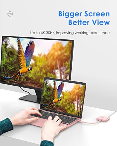 LENTION USB C to HDMI Adapter, USB C 3.0 Hub with 4K HDMI to USB C Adapter HDMI Converter with 100W Charging Compatible with MacBook Pro 2025-2016, MacBook Neo/Surface/Chrome/iPad Pro/TV (Rose Gold) - Thumbnail 3