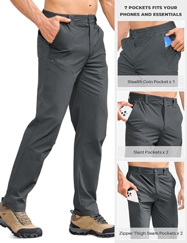 MOURCE Men's Hiking Pants 7 Pockets - Quick Dry Outdoor Cargo Pants for Men Camping Travel Climbing Fishing, Grey - Thumbnail 2