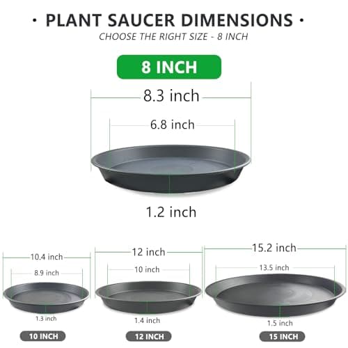 Garrdeen 6 Pack 8-Inch Gray Plant Saucer Trays, Durable PP Plastic Pot Bases for Small Medium Planters, Modern Round Flower Pot Water Catcher Plates & Drip Trays for Indoor Plant Care - Thumbnail 2