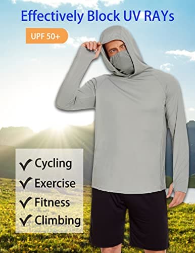 COOrun Mens Fishing Hoodies with Face Mask UPF 50 Long Sleeve Rash Guards Hooded SPF Sun Shirts for Men Camo Hiking Shirt - Thumbnail 4