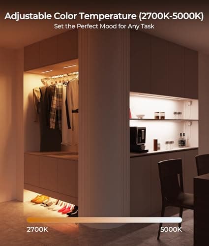 DeerTalk 12-Inch Under Cabinet Lighting, Ultra Slim 5CCT Adjustable (2700K-5000K) Hardwired LED Cabinet Lights for Kitchen, Closet, Shelf, 24V Low Voltage, 2 Pack - Thumbnail 3