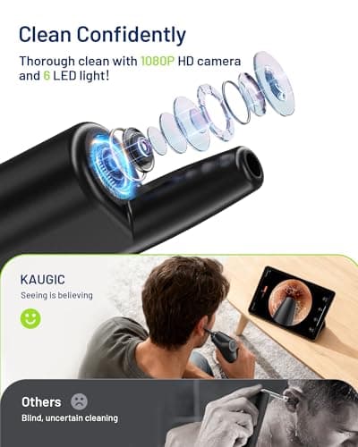 KAUGIC Smart Visual Ear Wax Removal with 1080P Camera - FSA HSA Eligible - Electric Ear Cleaner Kit with 4 Modes - 10 Ear Tips - Ear Irrigation&Flushing Kits for Adults - Thumbnail 3