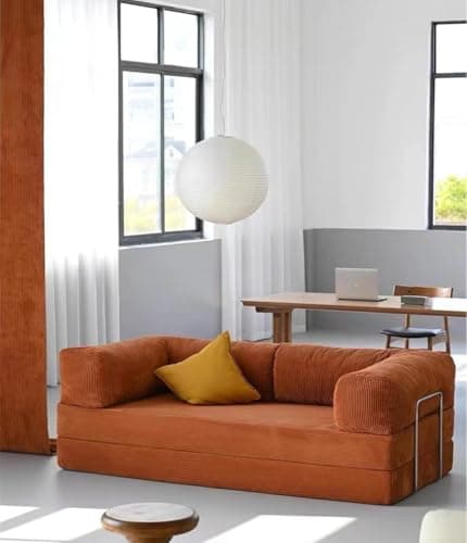 HAQNIWA Sleeper Sofa Couch with Pullout Bed, 2 in 1 Convertible Sofa Bed, Lounge Sofa for Living Room with Metal Fixed Frame (Orange) - Thumbnail 2
