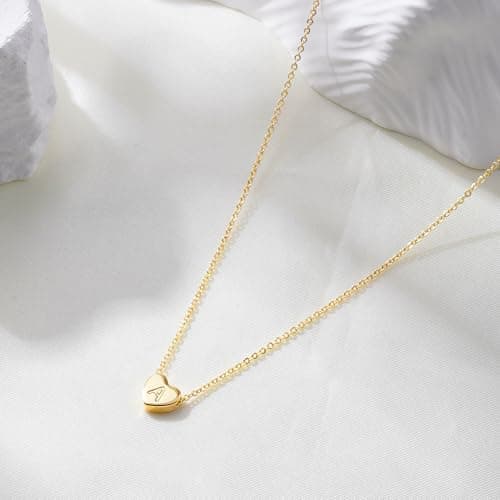 Turandoss G Necklace for Women, 14K-Gold-Plated Heart Initial Necklaces, Simple Tiny Initial Gifts, Heart Letter Necklace for Women Jewelry - Thumbnail 6