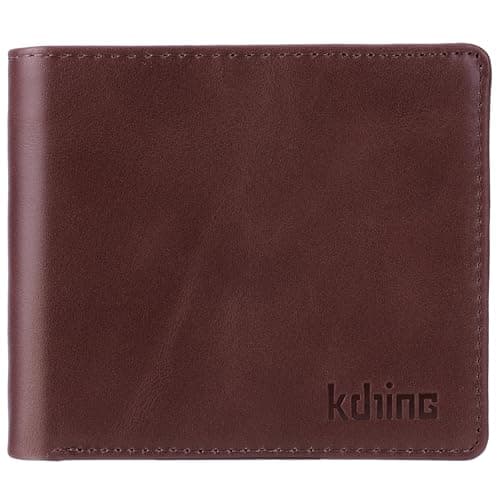 KDHing Premium Full Grain Bridle Leather Men’s Bifold Wallet With 2 Flip Up ID Window | RFID Blocking | Slim Billfold with 10 Card Slots (Brown) - Image 1