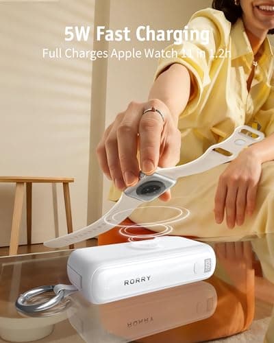RORRY Flow Portable Charger, 10000mAh 40W Fast Charging Power Bank with Built-in USB C Cable and Foldable Wall Plug, Battery Pack Travel Essentials for iPhone 17/16/15, Apple Watch, iPad, MacBook - Thumbnail 5