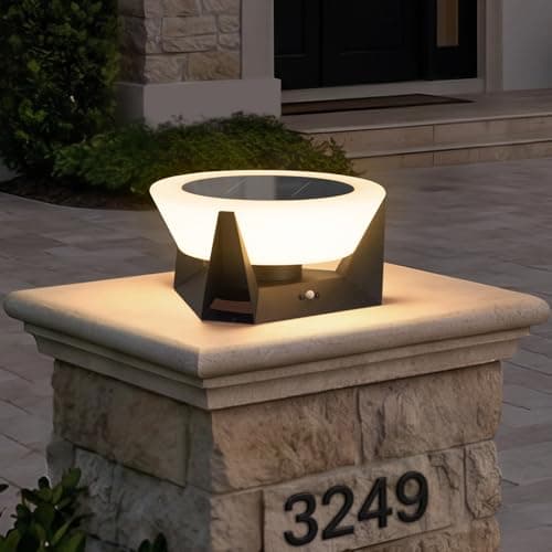 MVBT Solar Post Lights Outdoor, 11" Outdoor Pillar Lights, IP54 Waterproof Solar Powered Column Lamp, Dusk to Dawn Modern Post Light, 3000K LED Bulb Round Column Lighting for Driveway Patio Deck Yard - Image 1