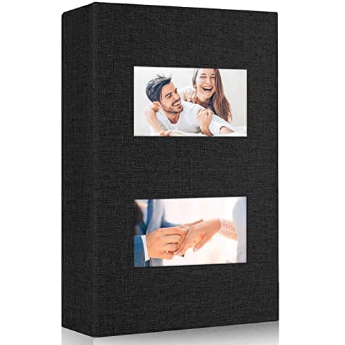 MSTONAL Photo Album 4x6 300 Pockets for Wedding Gifts, Linen Hardcover Memory Book with Front Window for Family Anniversary School Baby Travel Pictures Holds 300 Horizontal Photos, Black - Image 1
