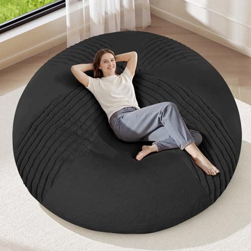 4FT Bean Bag Chairs Teardrop Bean Bag Chairs for Adults Beanbag Chair with Memory Foam Filled Soft Stripe Leaf alongside Plush Faux Fur Washable Cover for Dorm, Bedroom(Stripe BK)