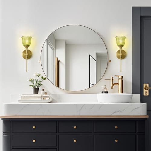 BOXCUPIN Modern Wall Sconces with Green Flower Glass Shade 1 Pack, Mid Century Bathroom Vanity Wall Light Fixtures Gold Vintage Wall Lights with Switch for Mirror Bedroom Living Room - Thumbnail 4
