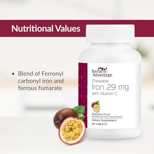 Bariatric Advantage Chewable Iron 29 mg - for Bariatric Surgery Patients - Iron with Vitamin C - No Iron Taste - Ferrous Fumarate & Carbonyl Iron Supplement - Passion Fruit - 90 Count - Thumbnail 5