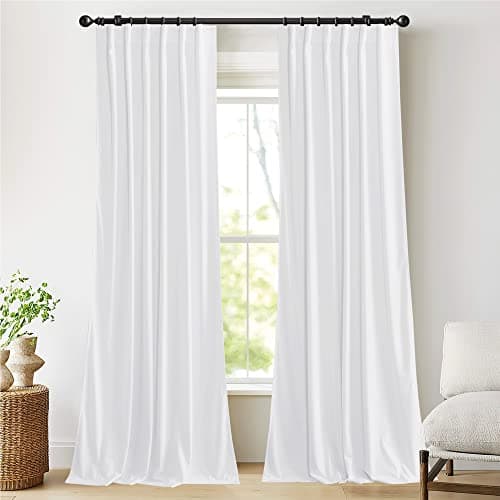 NICETOWN White Extra Long Curtains 144" for Backdrops, Thermal Insulated Noise Reducing Velvet Curtains for Theater, Film, Window Curtains for Large Door Windows (2 Panels, 52" Wide) - Image 1