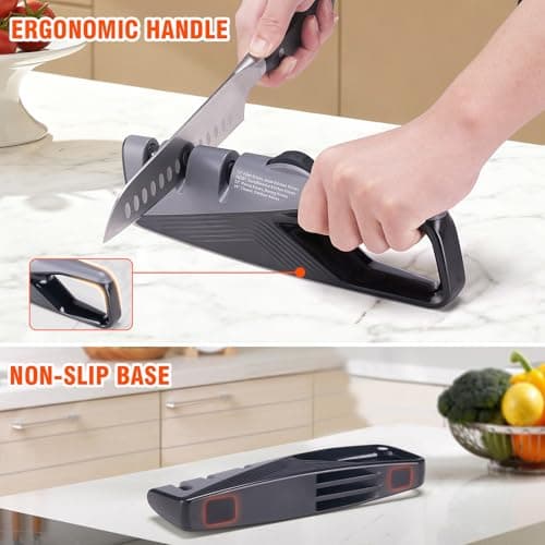 Knife Sharpener with 5 Adjustable Angle, Coarse & Fine Knife Sharpener Tool, Handheld Manual Knives Sharpener for All Knives Including Kitchen Knives, Pocket, Scissors - Thumbnail 6