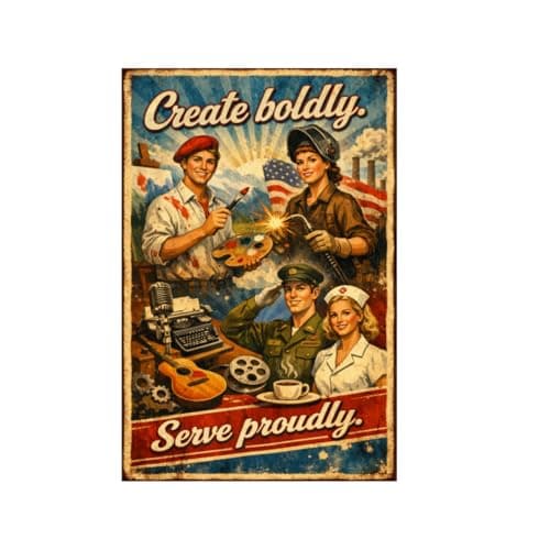 Create Boldly Serve Proudly Vintage Tin Sign Retro Wall Decor Metal Plaque Patriotic Art Workshop Office Garage Studio Home Inspiration Poster 8x12 Inch Pre Drilled Holes - Image 1