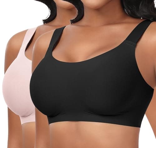 Ganado Seamless Wireless Bras for Women Full Coverage No Underwire Supportive Bras Padded T Shirt Bra Comfort Bralette (Black+Pink, 3X-Large) - Image 1