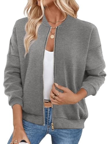 GEMLON Womens Zip Up Sweatshirts Jackets Long Sleeve Casual Loose Outwear with Pockets Dark Grey S - Image 1