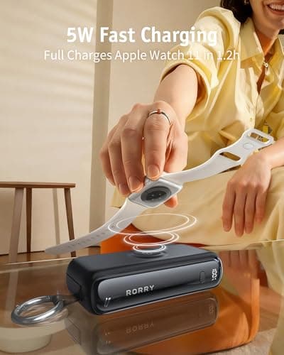 RORRY Flow Portable Charger, 10000mAh 40W Fast Charging Power Bank with Built-in USB C Cable and Foldable Wall Plug, Battery Pack Travel Essentials for iPhone 17/16/15, Apple Watch, iPad, MacBook - Thumbnail 5